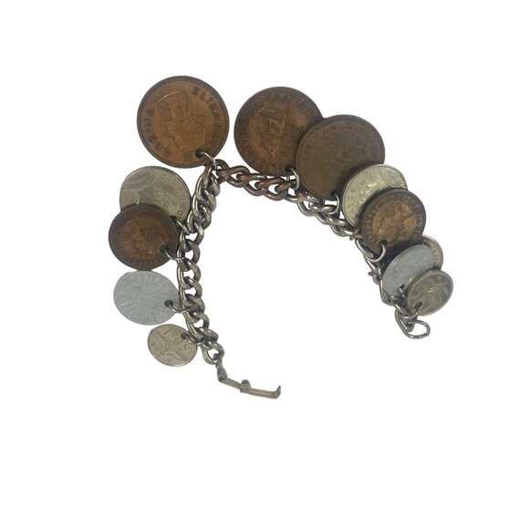Vintage 1950s Coin Charm Bracelet Featuring Global Coins - Picture 10 of 10